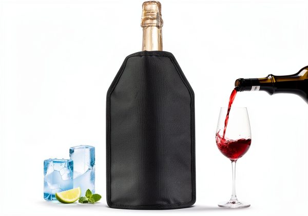 Wine Cooler Sleeve icepac Black Gel Chiller 15.5x21.5x3-0